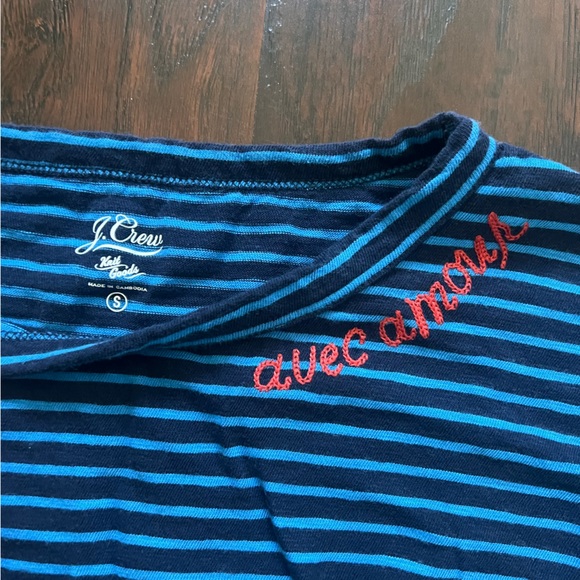 J. Crew Women's 3/4 Sleeve Avec Amour Striped T Shirt - Navy Blue - Size S - Picture 2 of 3